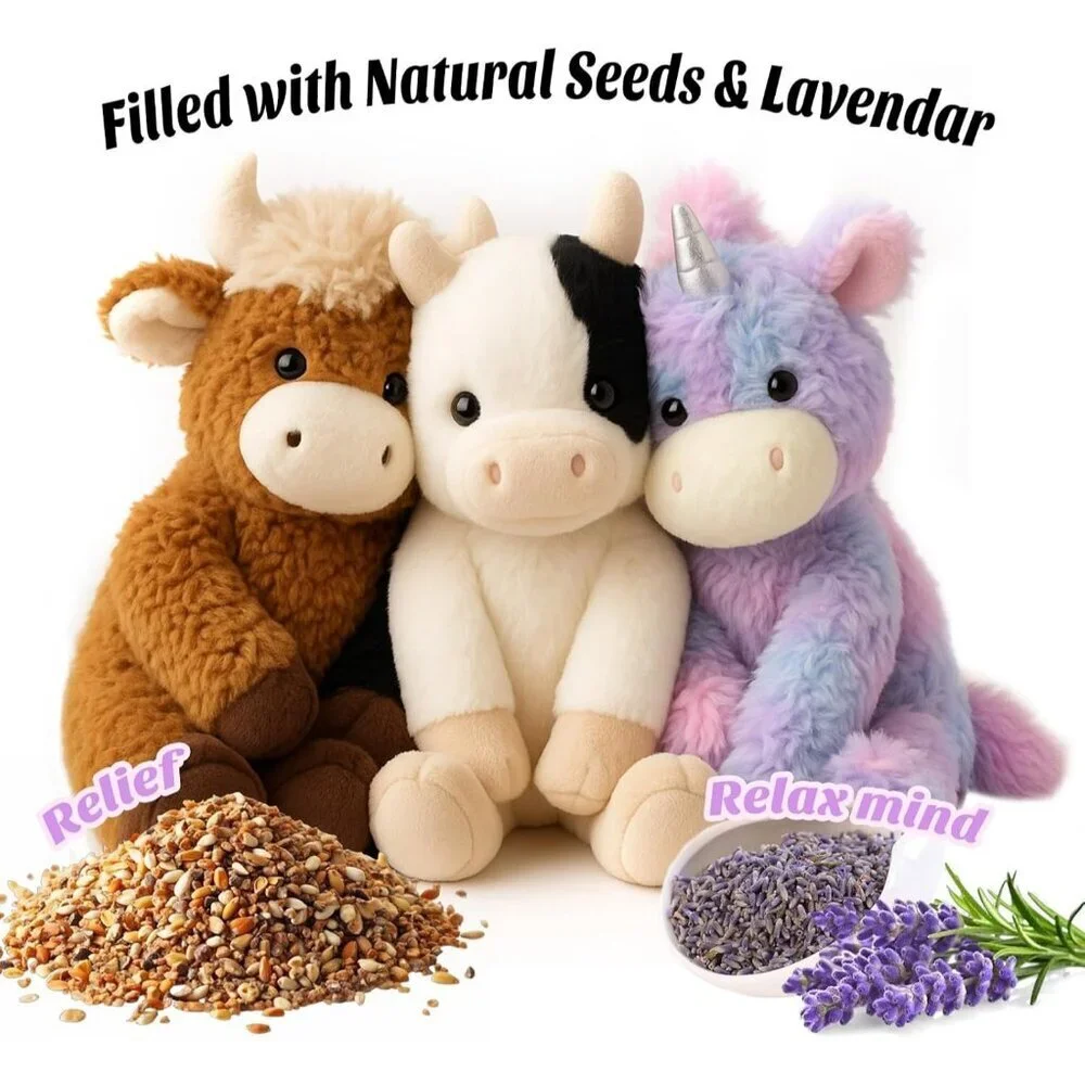 Microwavable & Weighted Stuffed Animals Cow Plushie for Warmth-Comfort Cute Soft
